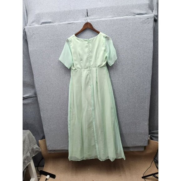 Vintage Mint Green Chiffon Gown With Pearl Details & Short Sleeves - Picture 2 of 2